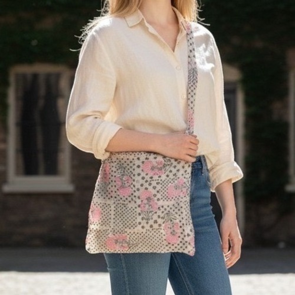 Free People Boho Tote Women Pink Floral Star Print Excellent Lightweight Bag